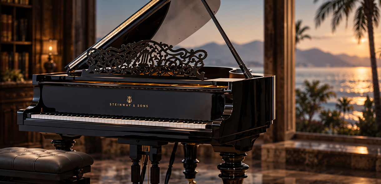 Historischer Steinway & Sons Flügel in warmer Abendstimmung